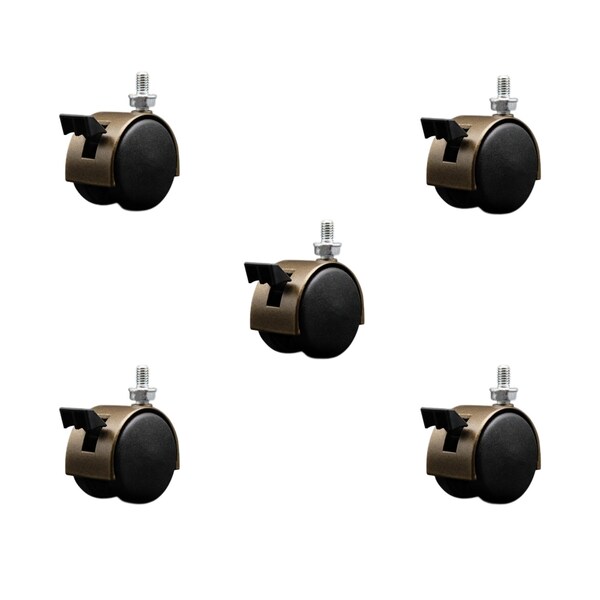 Service Caster 2'' Antique Metal Hood Twin Caster Locking Nylon Wheel 5/16 Thread Stem, 5PK SCC-TS02S50D-NYS-WA-B-5161812-5 - main
